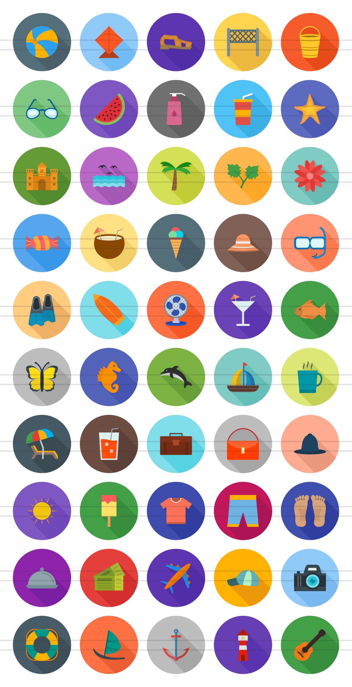 50 Summer Flat Long Shadow Icons preview image.