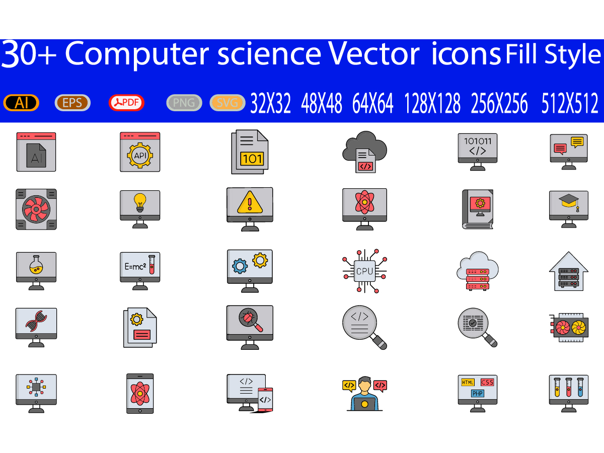 Large set of computer icons on a white background.