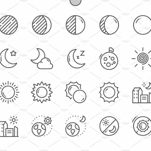 Moon and sun Line Icons cover image.