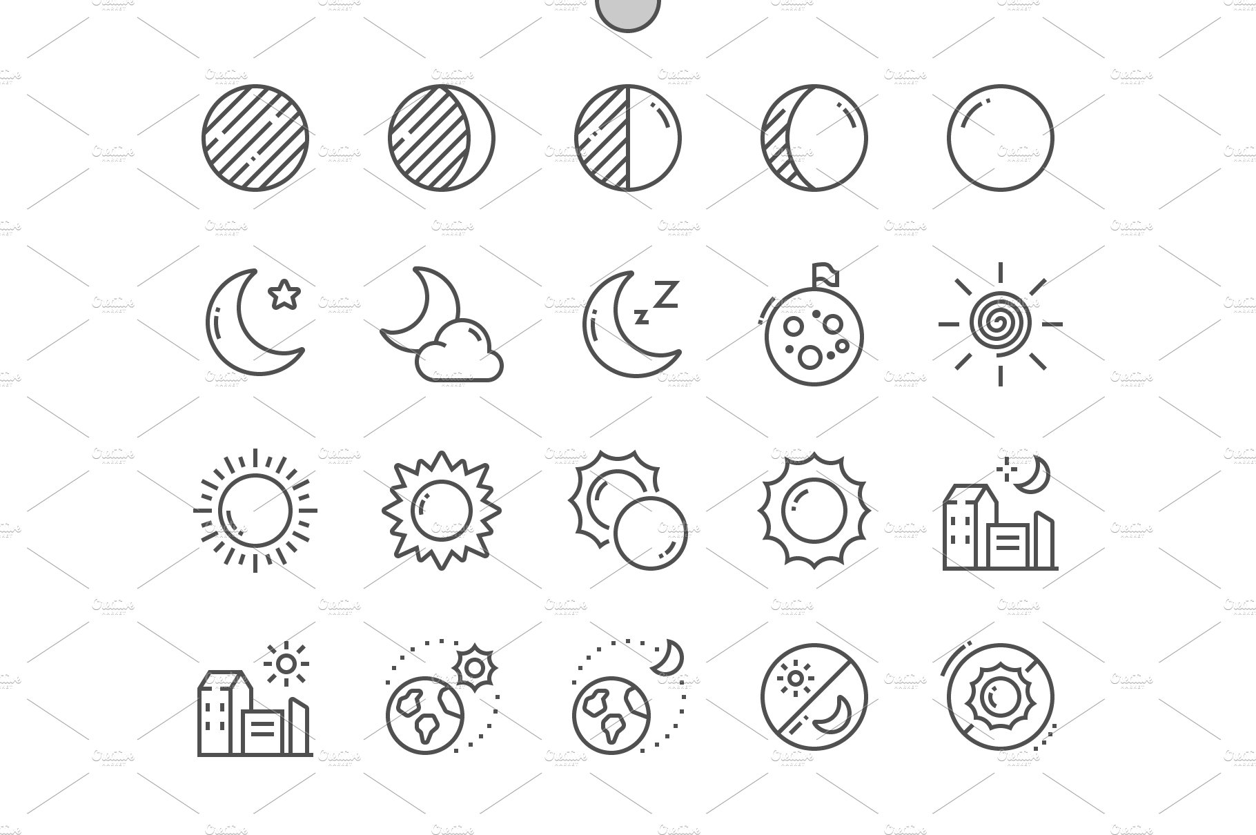 Moon and sun Line Icons cover image.