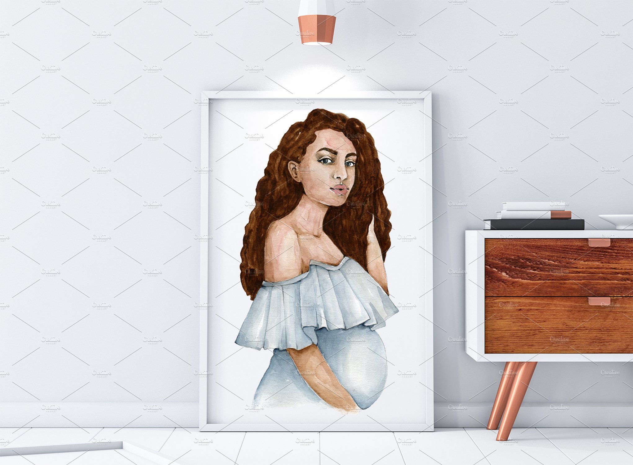 Watercolor Pregnant Motherhood Art preview image.