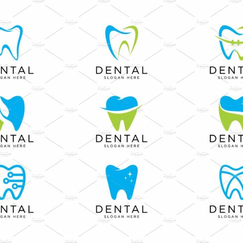 set of dental logo design vector cover image.