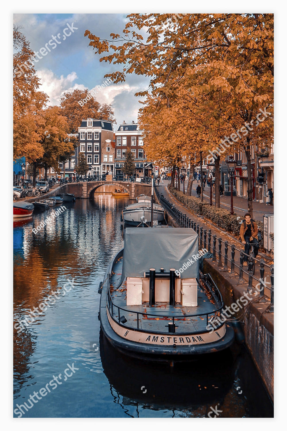 Canal Boats in Amsterdam City - Holland.