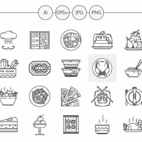 Restaurant service line icons. Set 3 cover image.