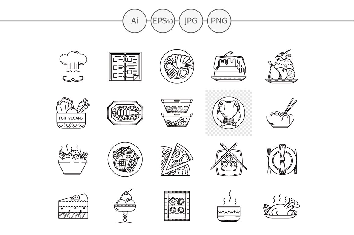 Restaurant service line icons. Set 3 cover image.
