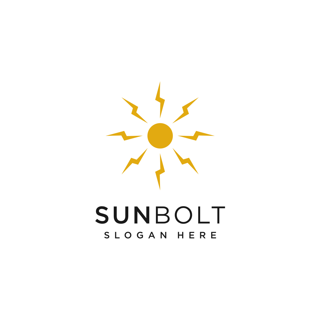 The sun bolt logo is yellow and black.