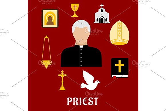 Priest profession flat icons cover image.