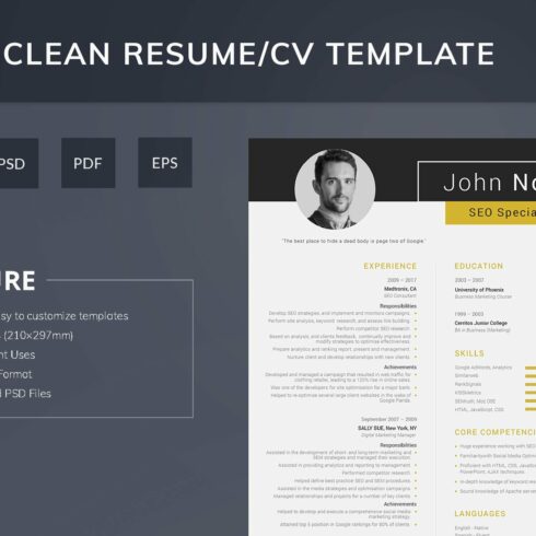 Printable Resume for SEO Specialist cover image.