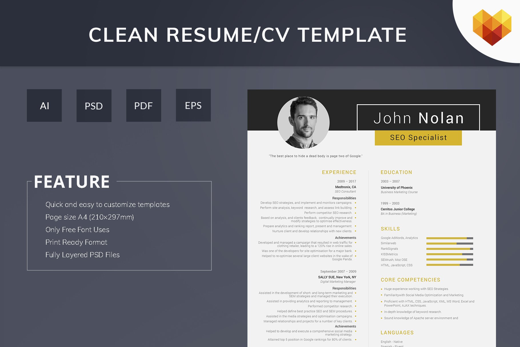 Printable Resume for SEO Specialist cover image.