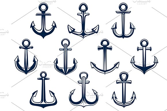 Heraldic set of marine ships anchors cover image.