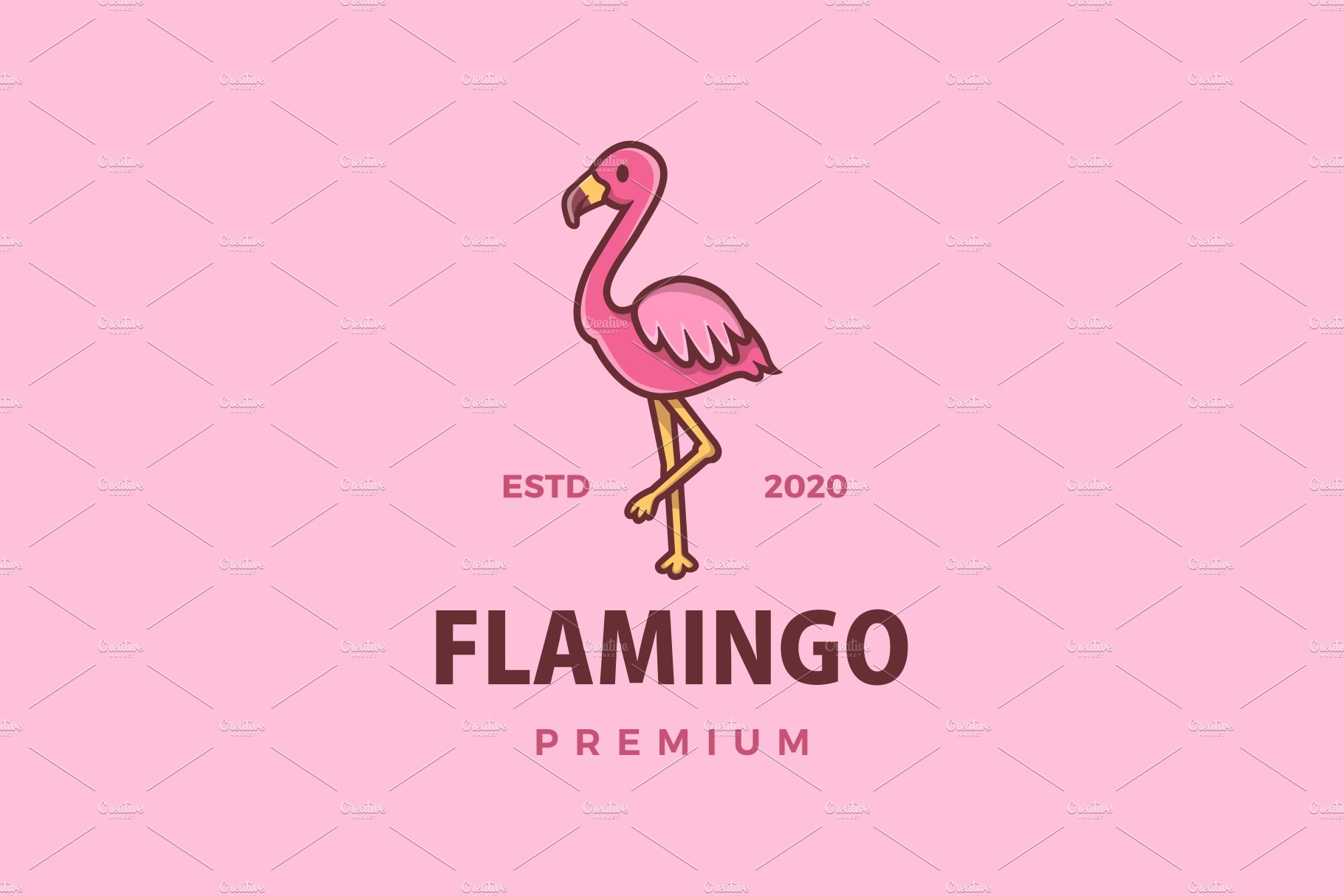 cute flamingo cartoon logo vector cover image.