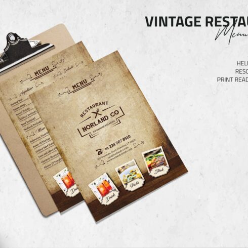Vintage Restaurant Menu Template cover image.