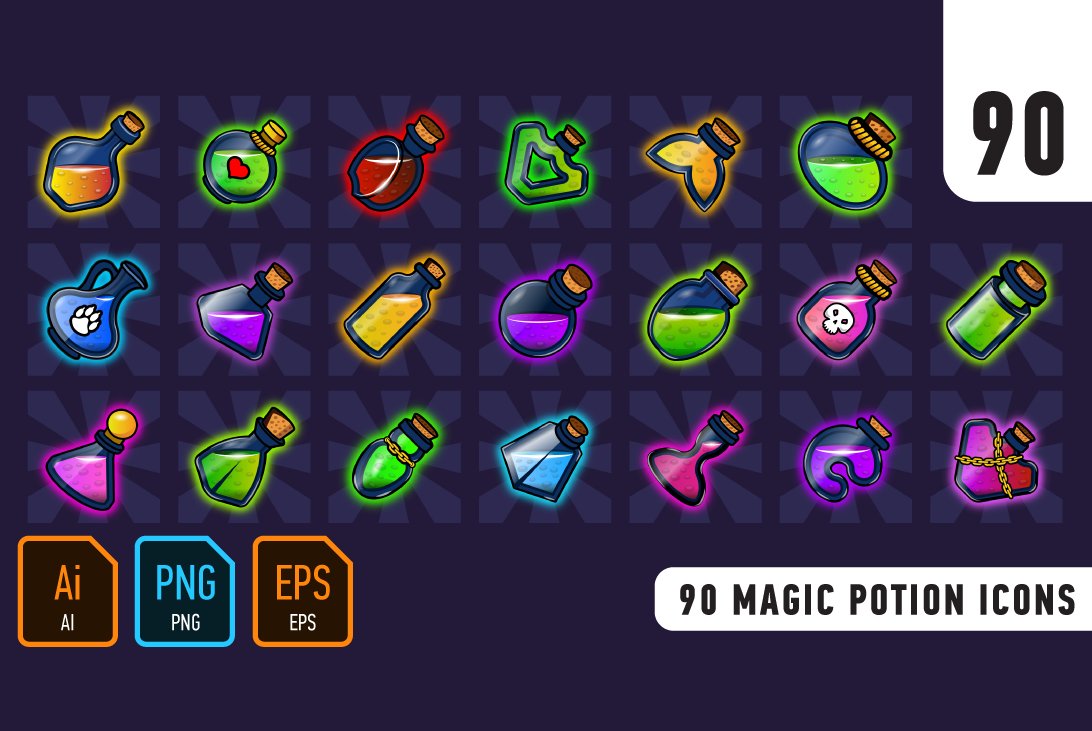90 Magic potion Icons cover image.