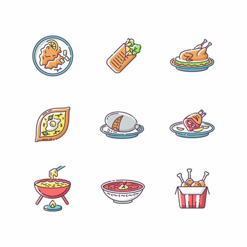 Cafe meals RGB color icons set cover image.