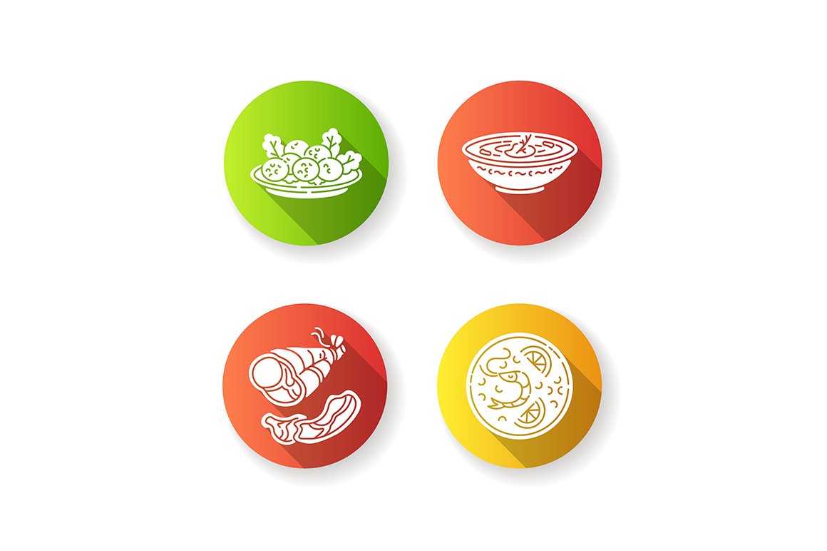 Traditional food flat glyph icons cover image.