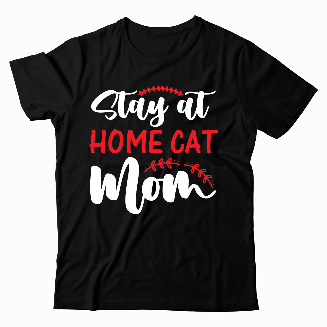 Black t - shirt that says stay at home cat mom.