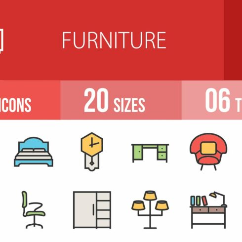 50 Furniture Line Filled Icons cover image.