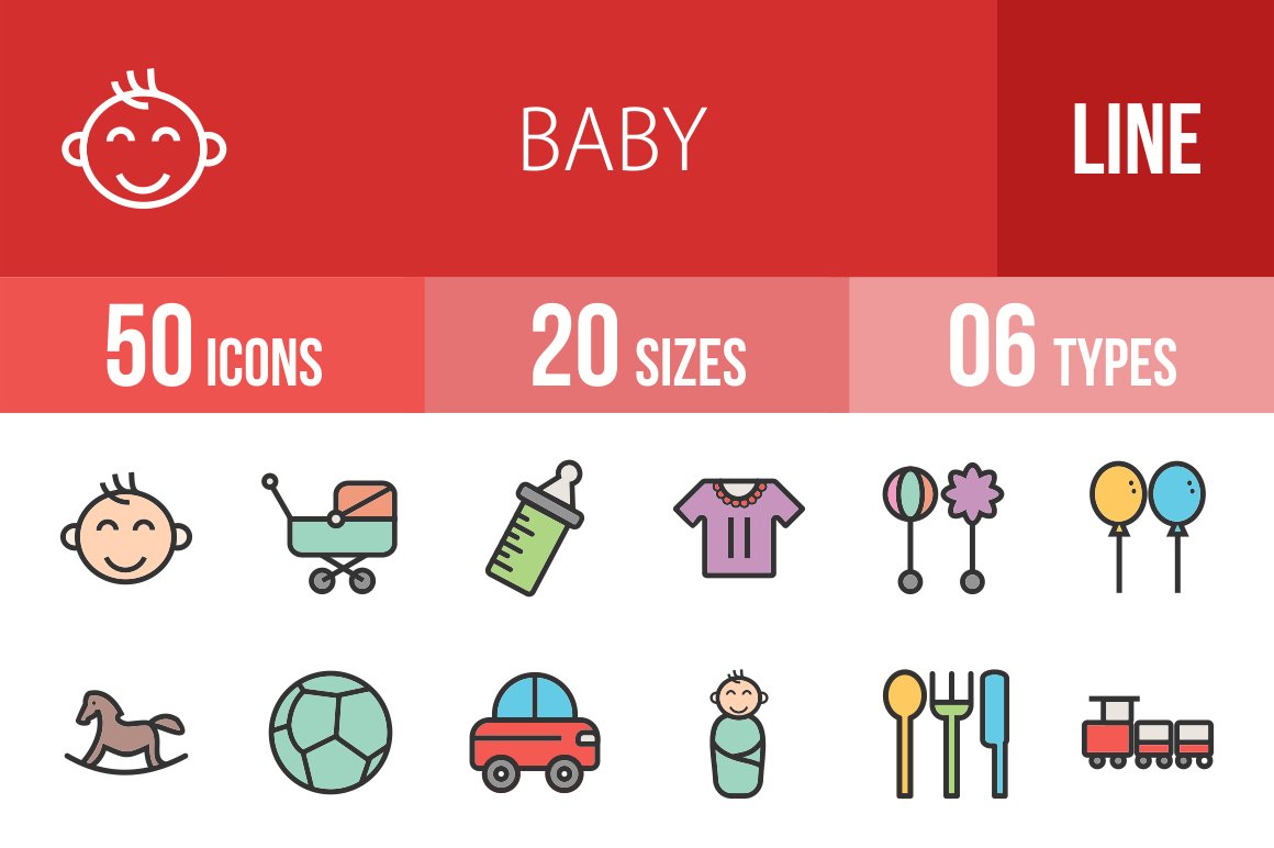 50 Baby Line Filled Icons cover image.