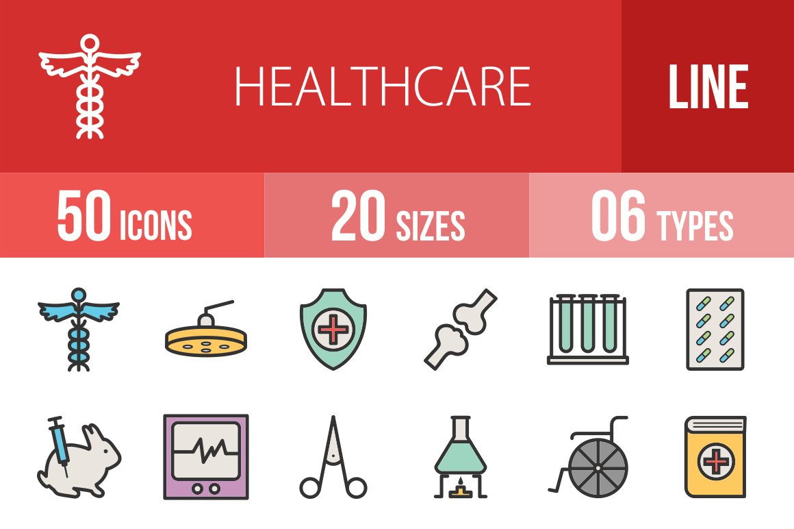 50 Healthcare Line Filled Icons cover image.