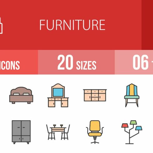 50 Furniture Filled Line Icons cover image.