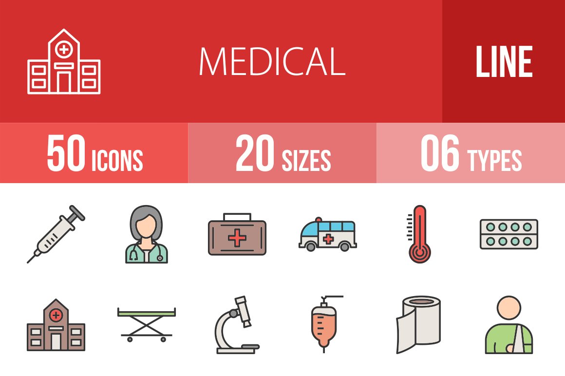 50 Medical Filled Line Icons cover image.