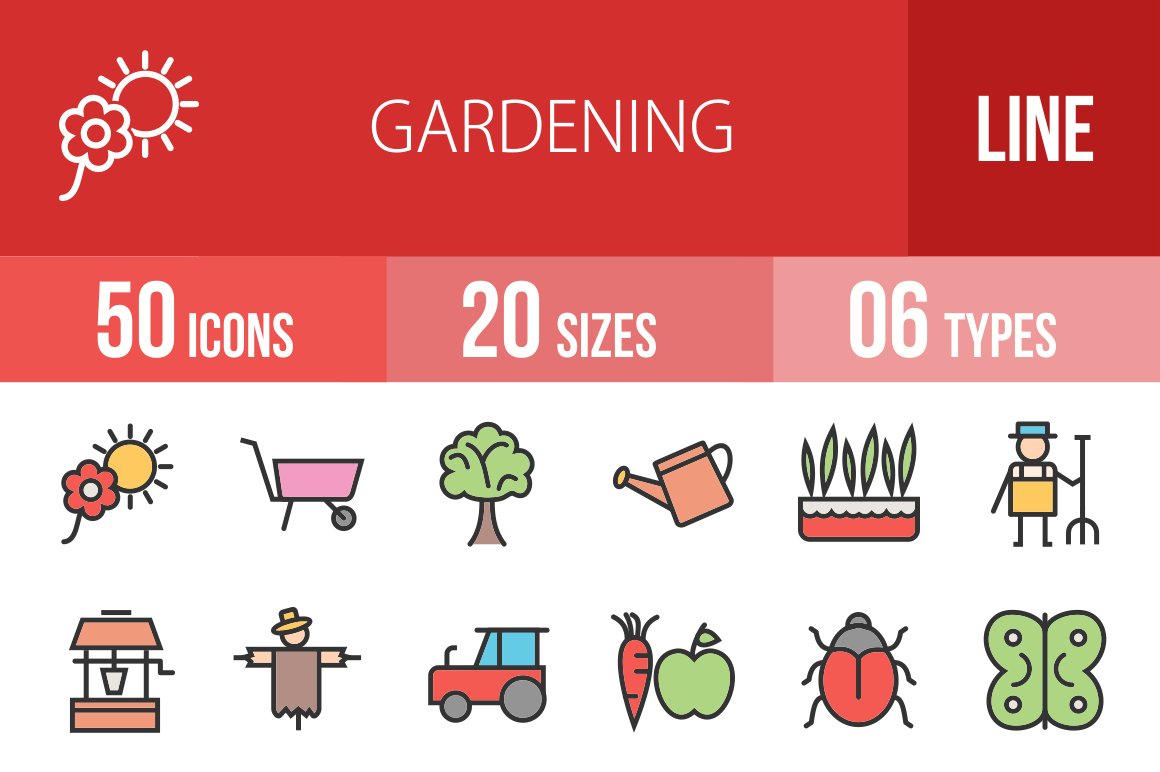 50 Gardening Line Filled Icons cover image.