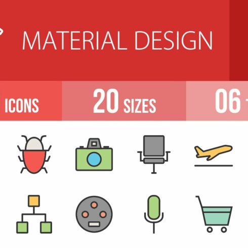 100 Material Design Line Filled Icon cover image.