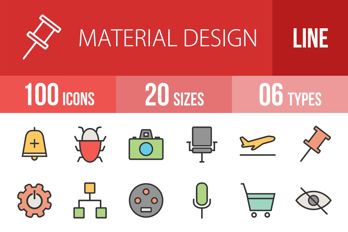 100 Material Design Line Filled Icon cover image.