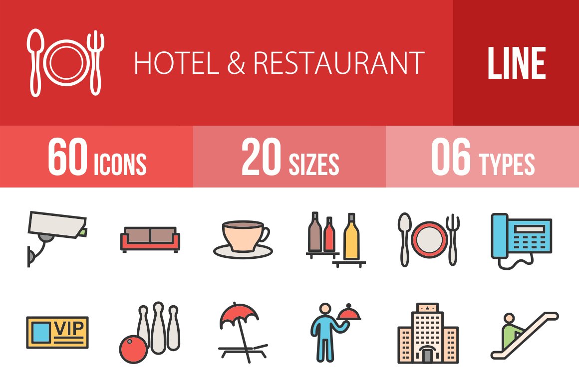 60 Hotel Line Filled Icons cover image.