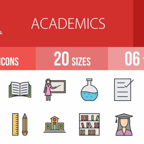 50 Academics Filled Line Icons cover image.