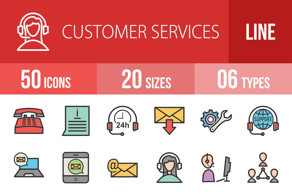 50 Customers Line Filled Icons cover image.