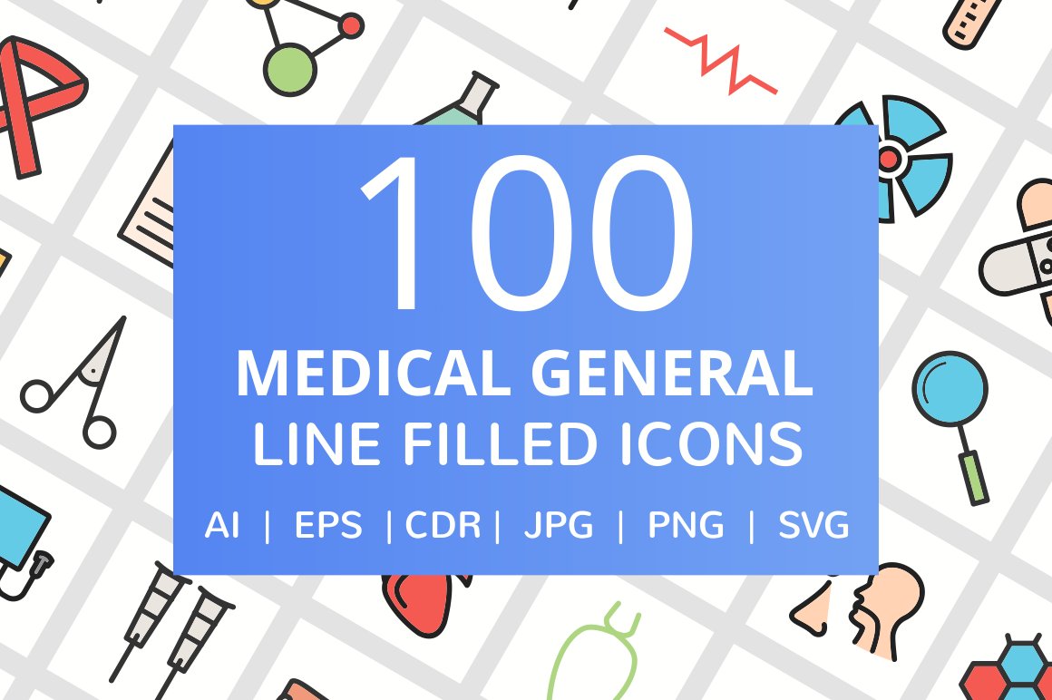 100 Medical General Filled Line Icon cover image.