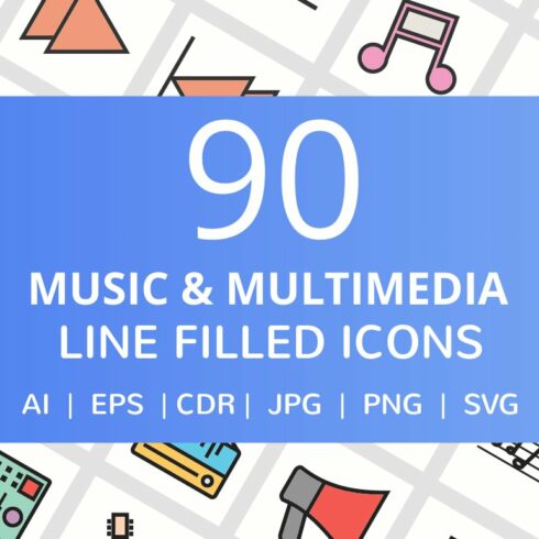 90 Music Multimedia Filled Line Icon cover image.