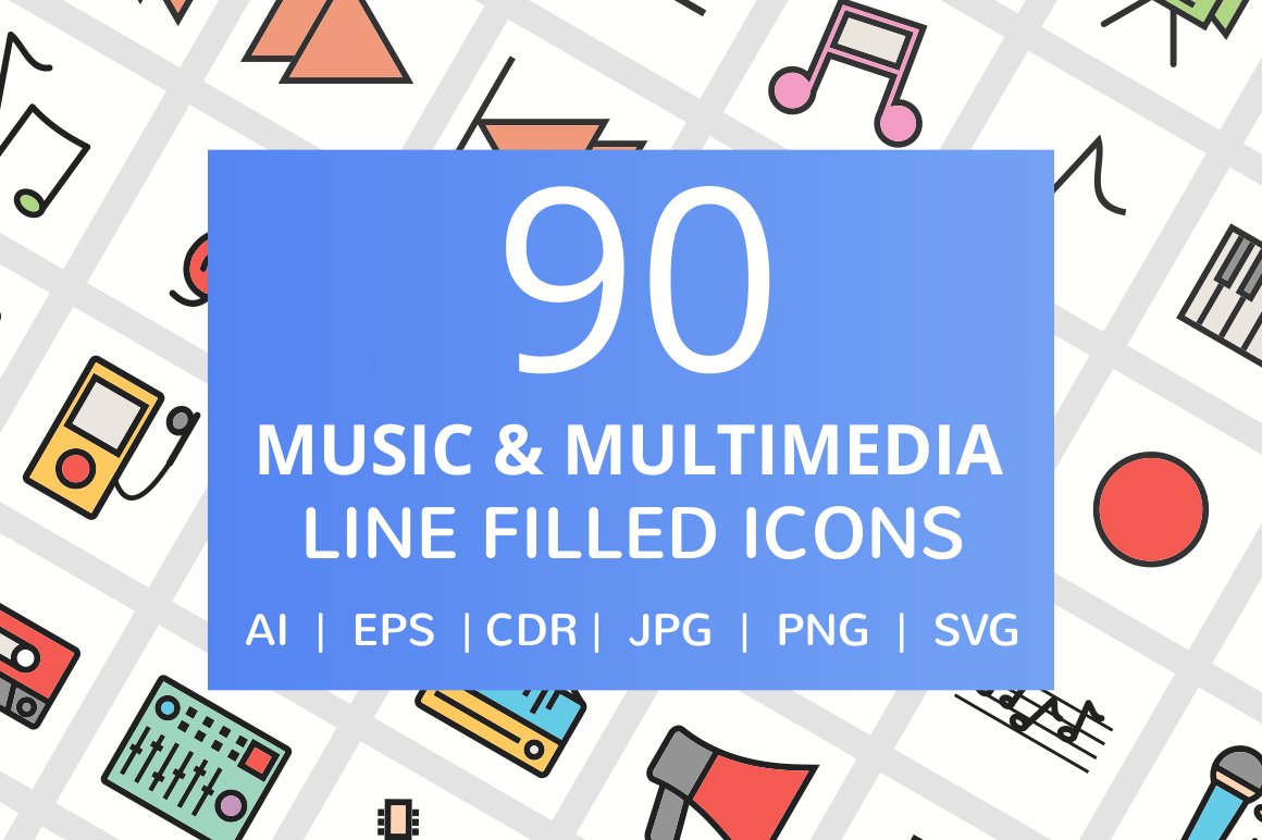 90 Music Multimedia Filled Line Icon cover image.