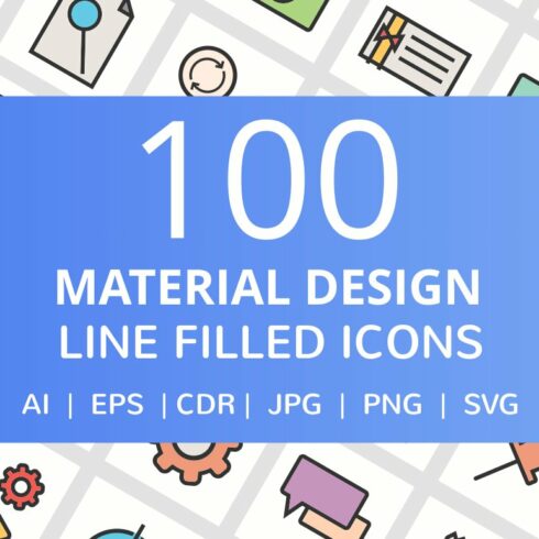 100 Material Design Filled Line Icon cover image.