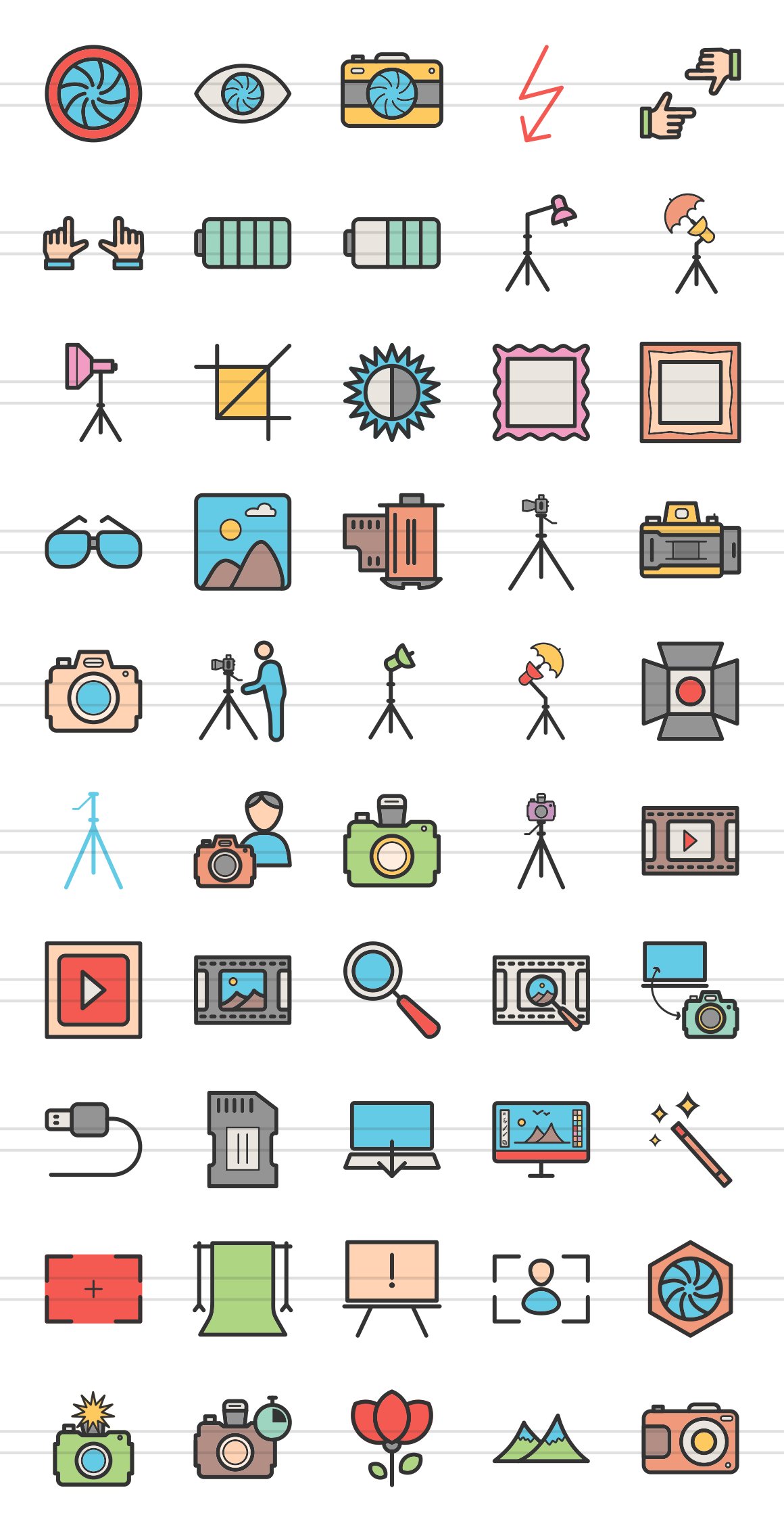 50 Photography Line Filled Icons preview image.