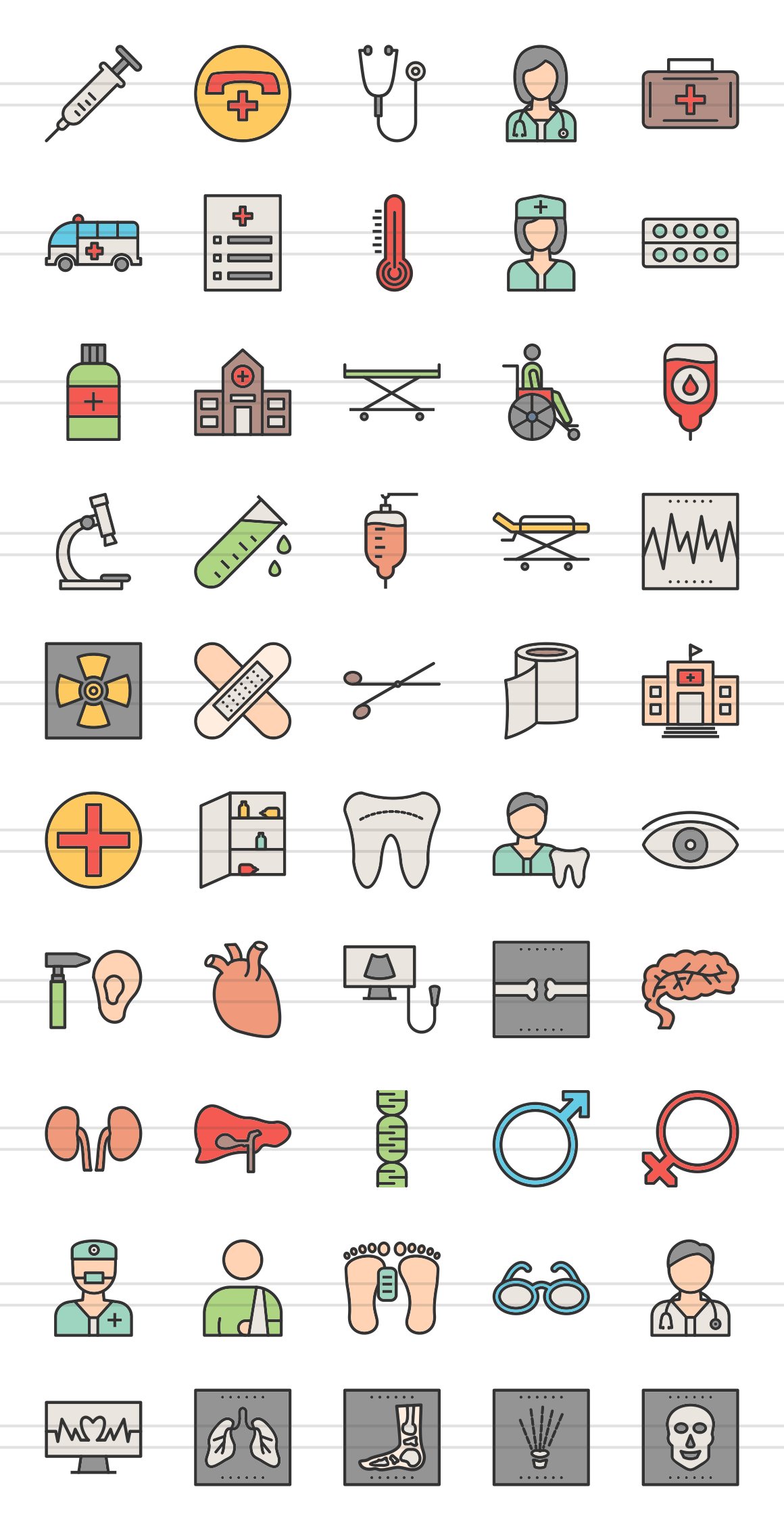 50 Medical Filled Line Icons preview image.