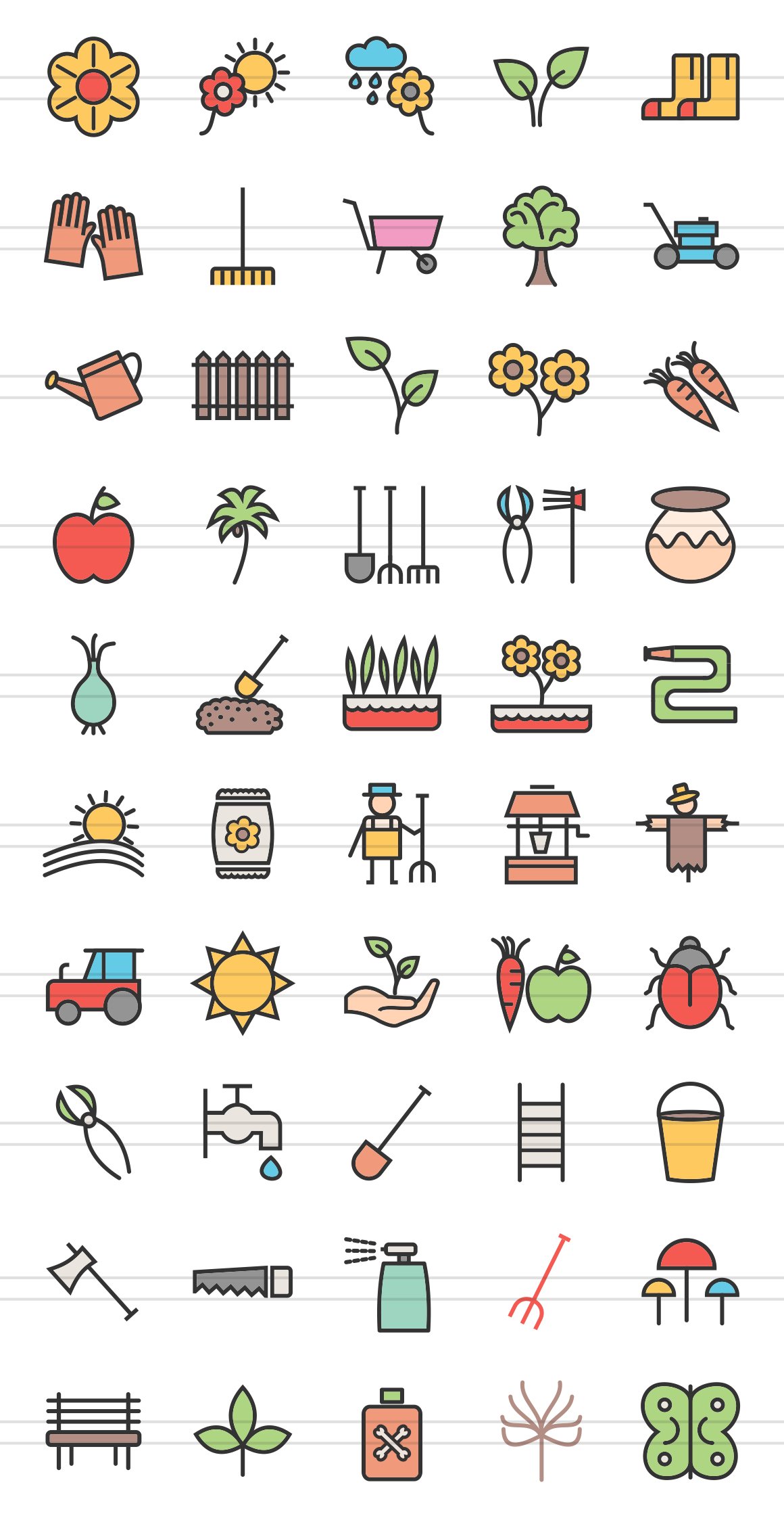50 Gardening Line Filled Icons preview image.