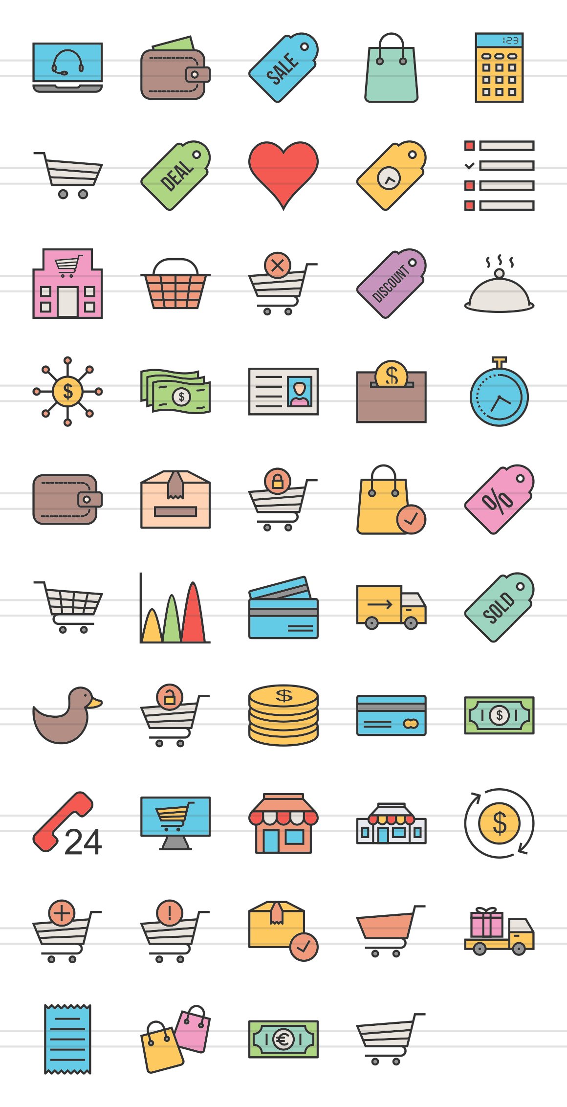 48 Ecommerce Filled Line Icons preview image.