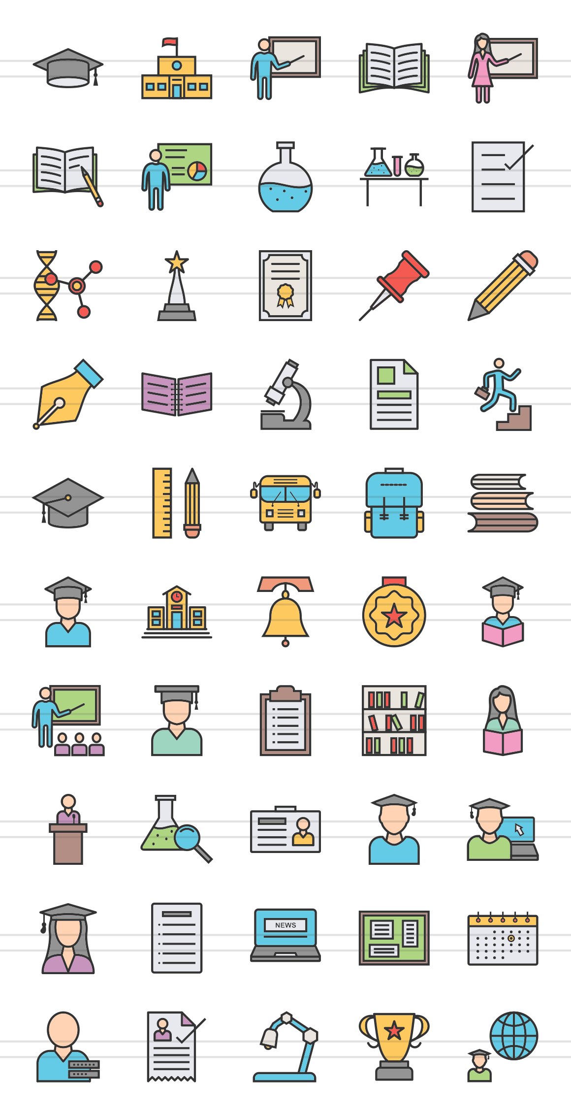 50 Academics Filled Line Icons preview image.