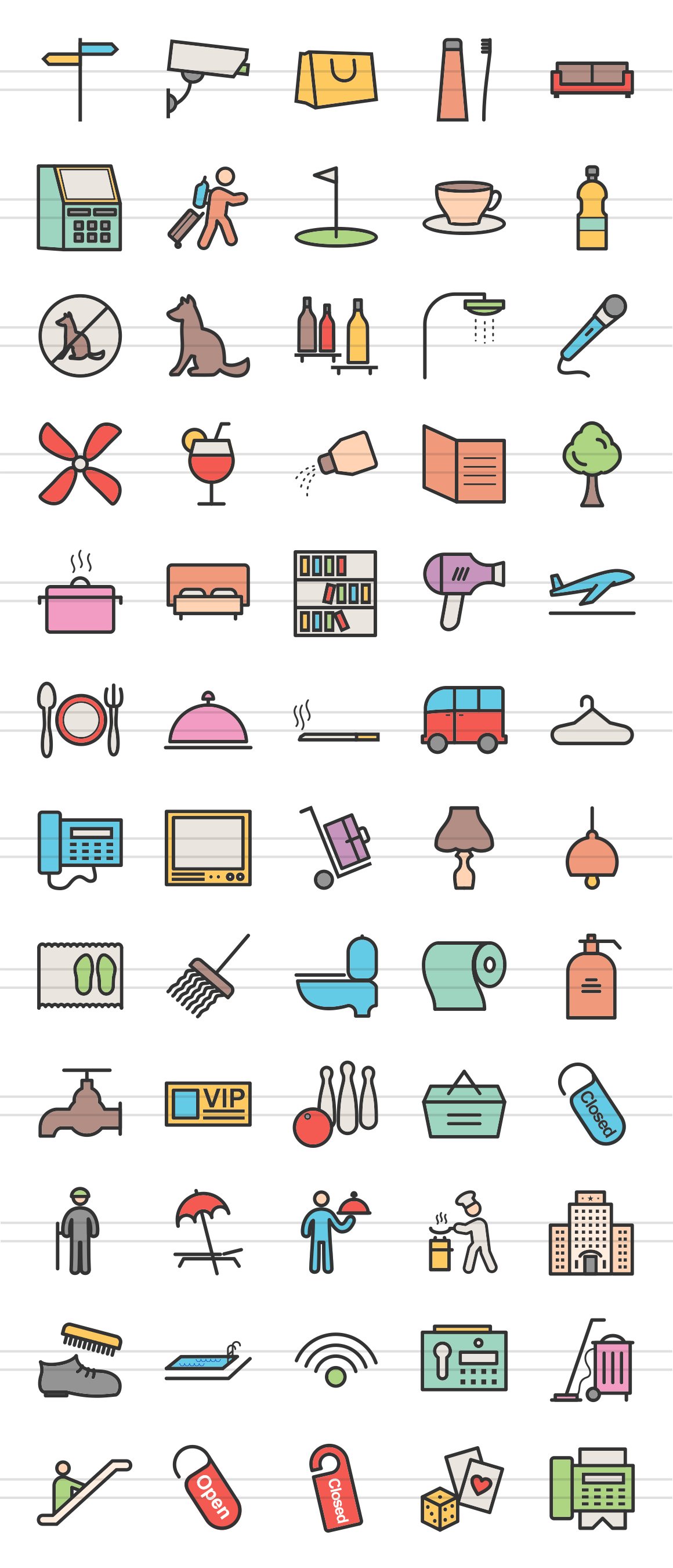 60 Hotel Line Filled Icons preview image.