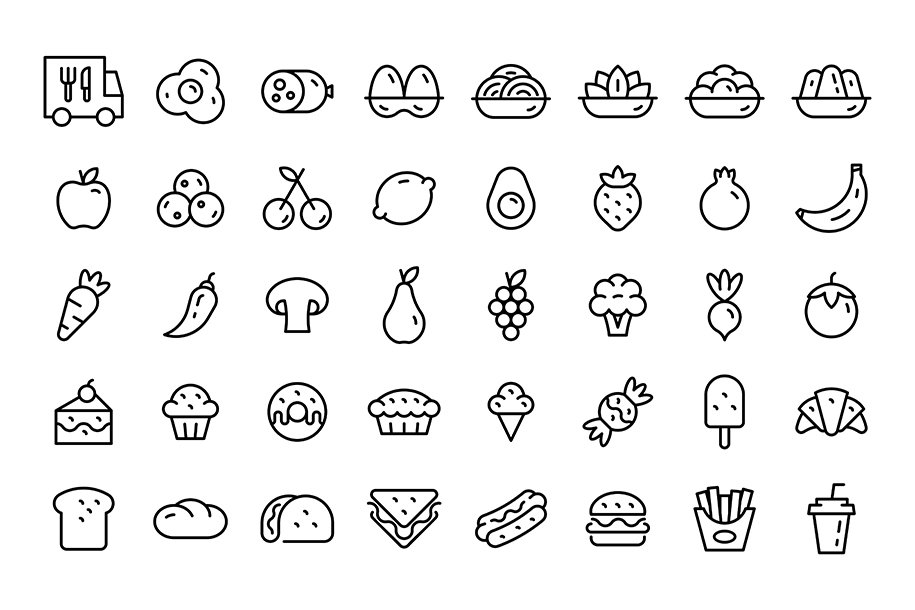 Food icons set preview image.