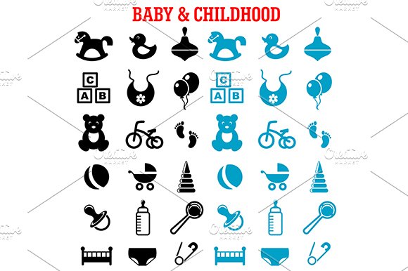 Baby and childish flat icons set cover image.