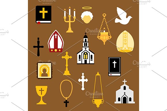 Religious flat icons cover image.