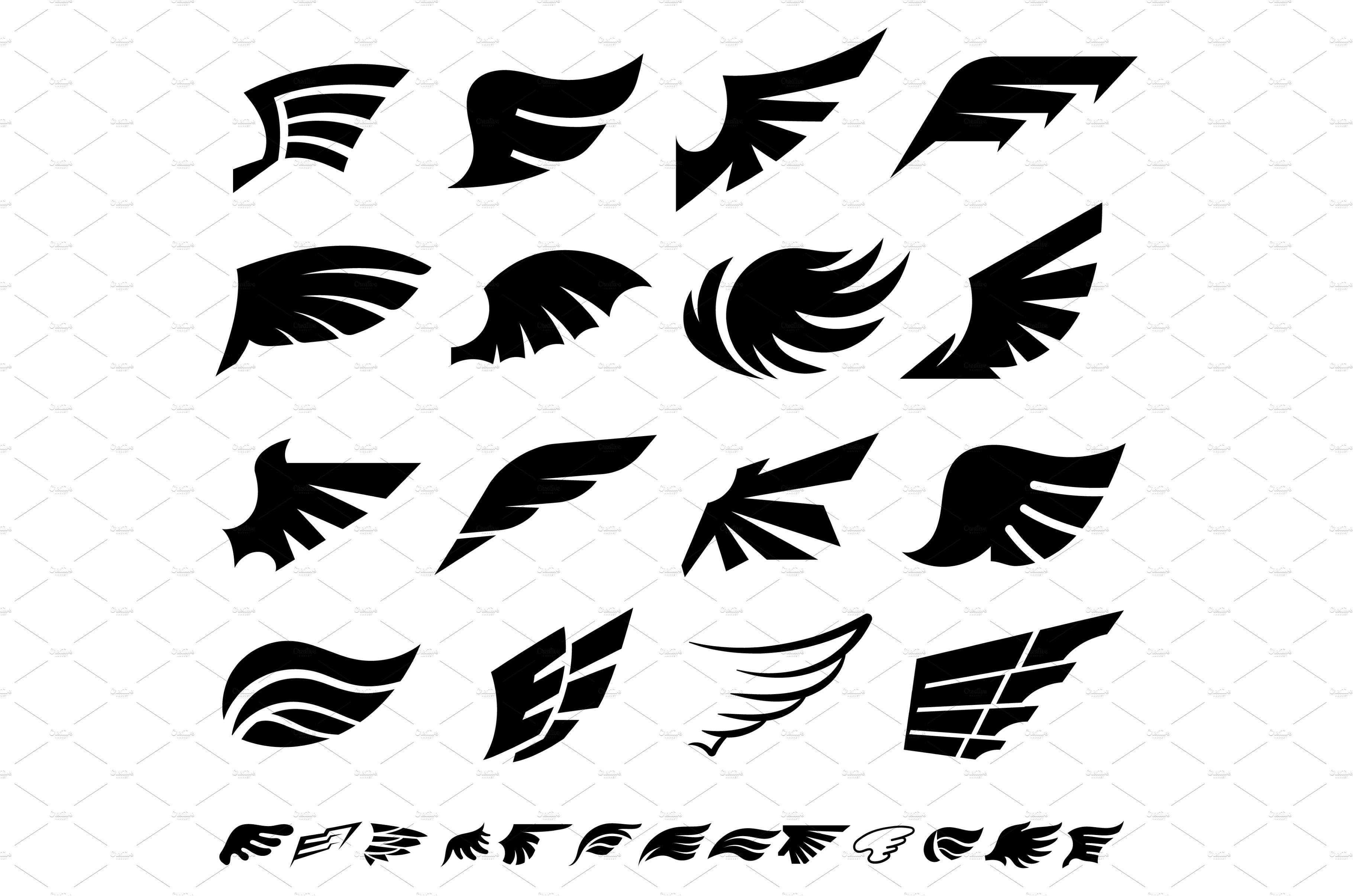 Feather of Birds. Black Feather Silhouette for Logo Vector Set