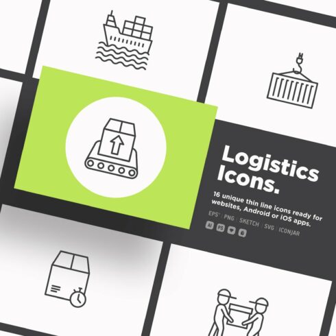 Logistics | 16 Thin Line Icons Set cover image.