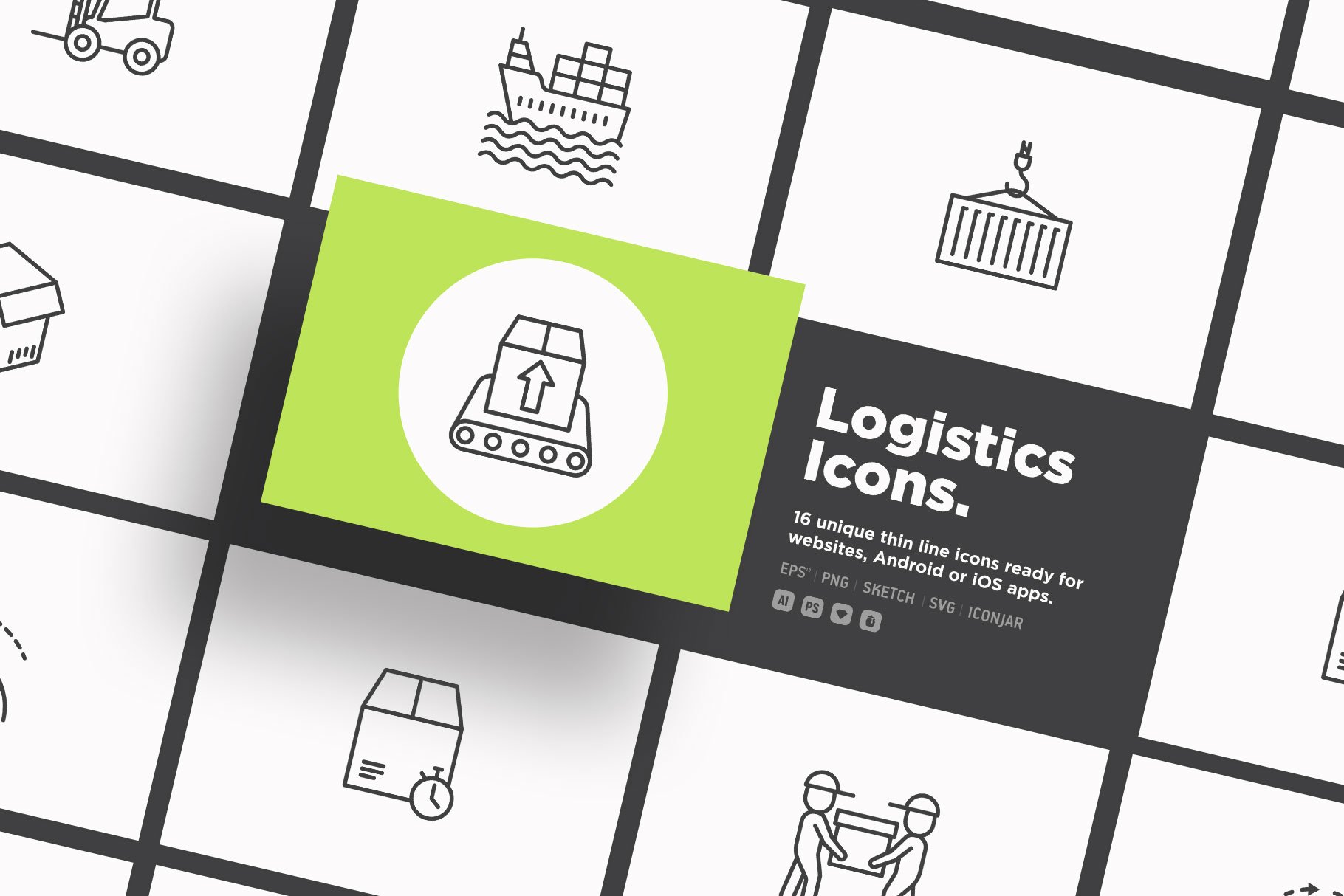 Logistics | 16 Thin Line Icons Set cover image.