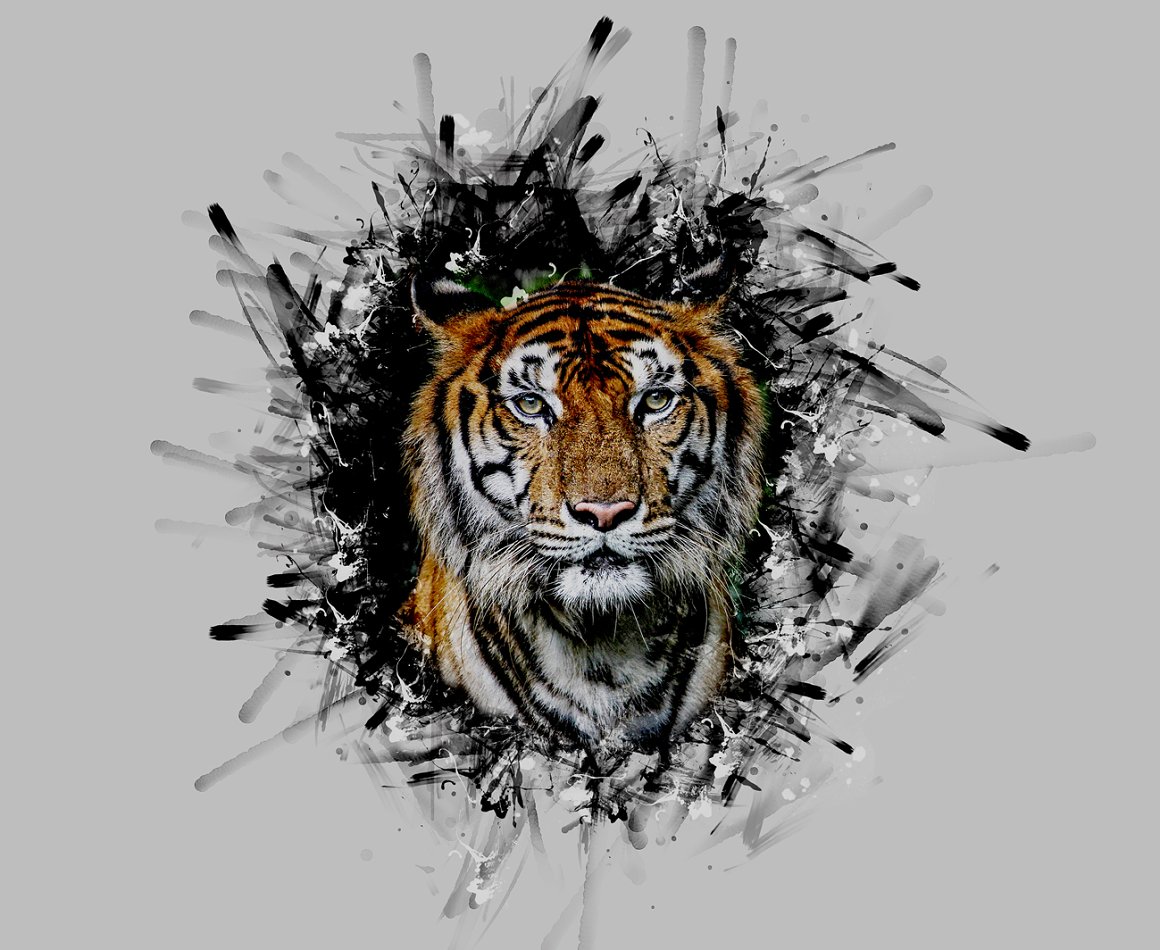 Digital painting of a tiger's face.