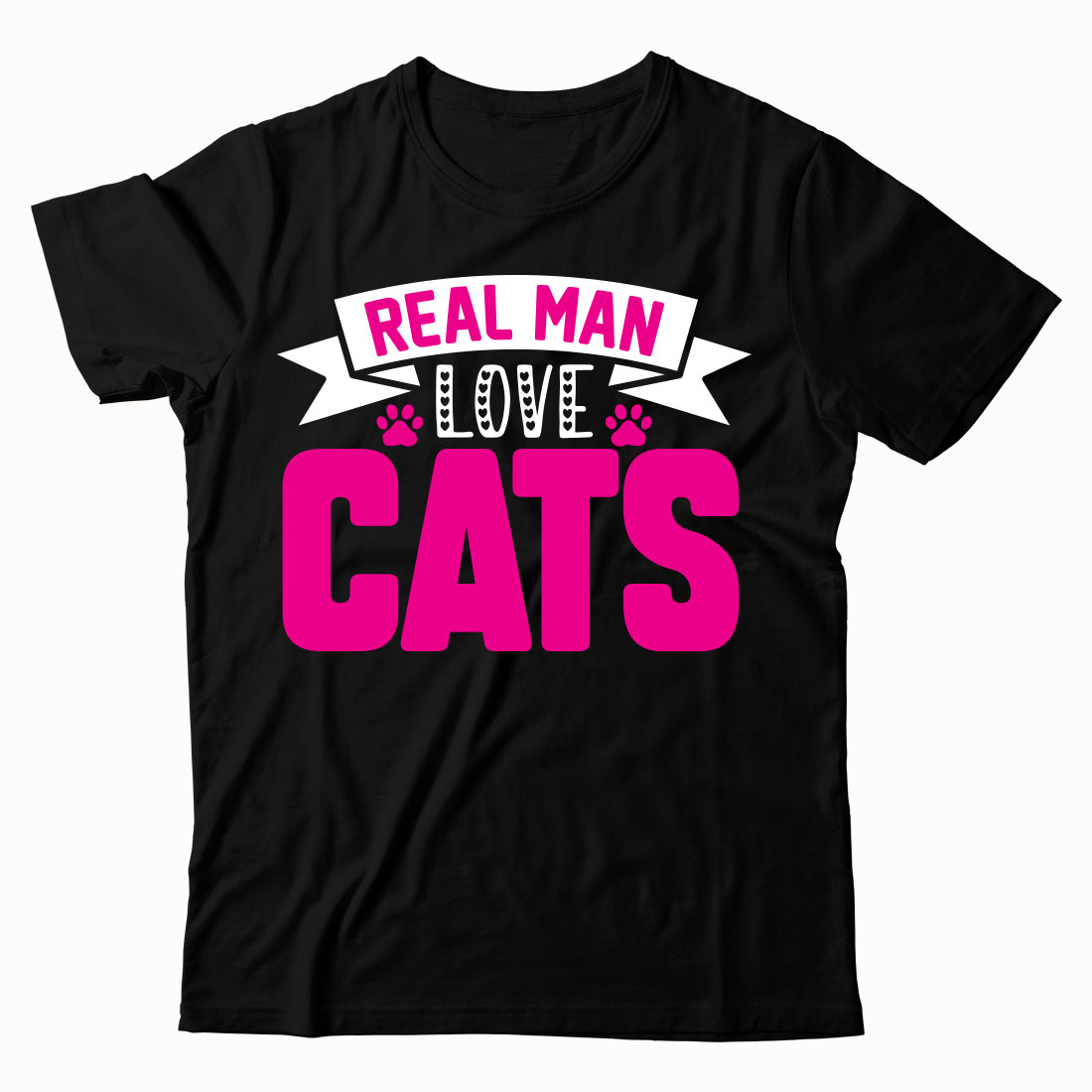Black t - shirt with the words real man love cats on it.
