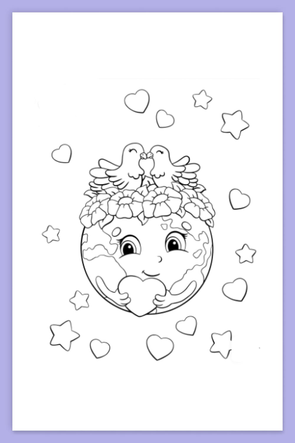 An image of the planet Earth with doves in flowers on it and a heart in their hands.